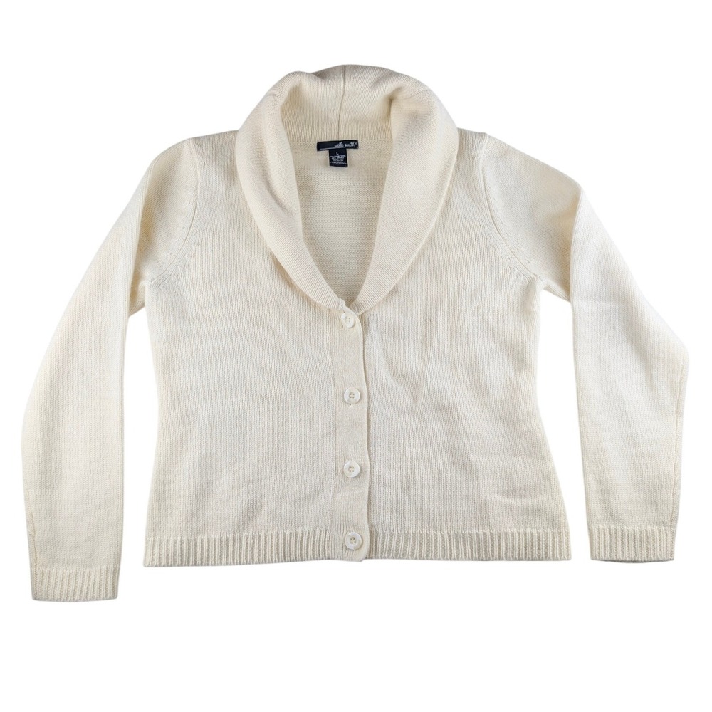 Willi Smith Cream Lambswool Angora Blend Shawl Collar Cardigan Sweater Large